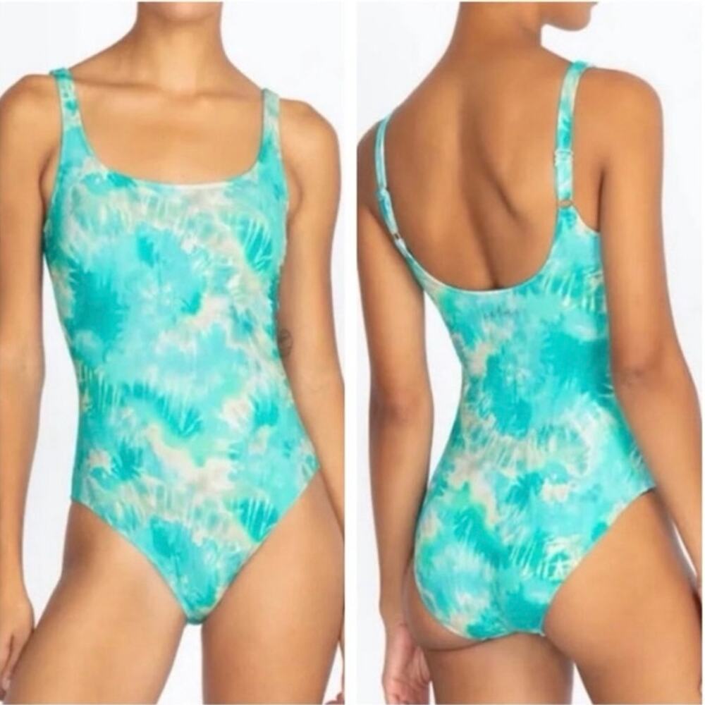 Johnny Was Calme Aqua Keys Turquoise Tie Dye One Piece Tank Swimsuit XXL NWT